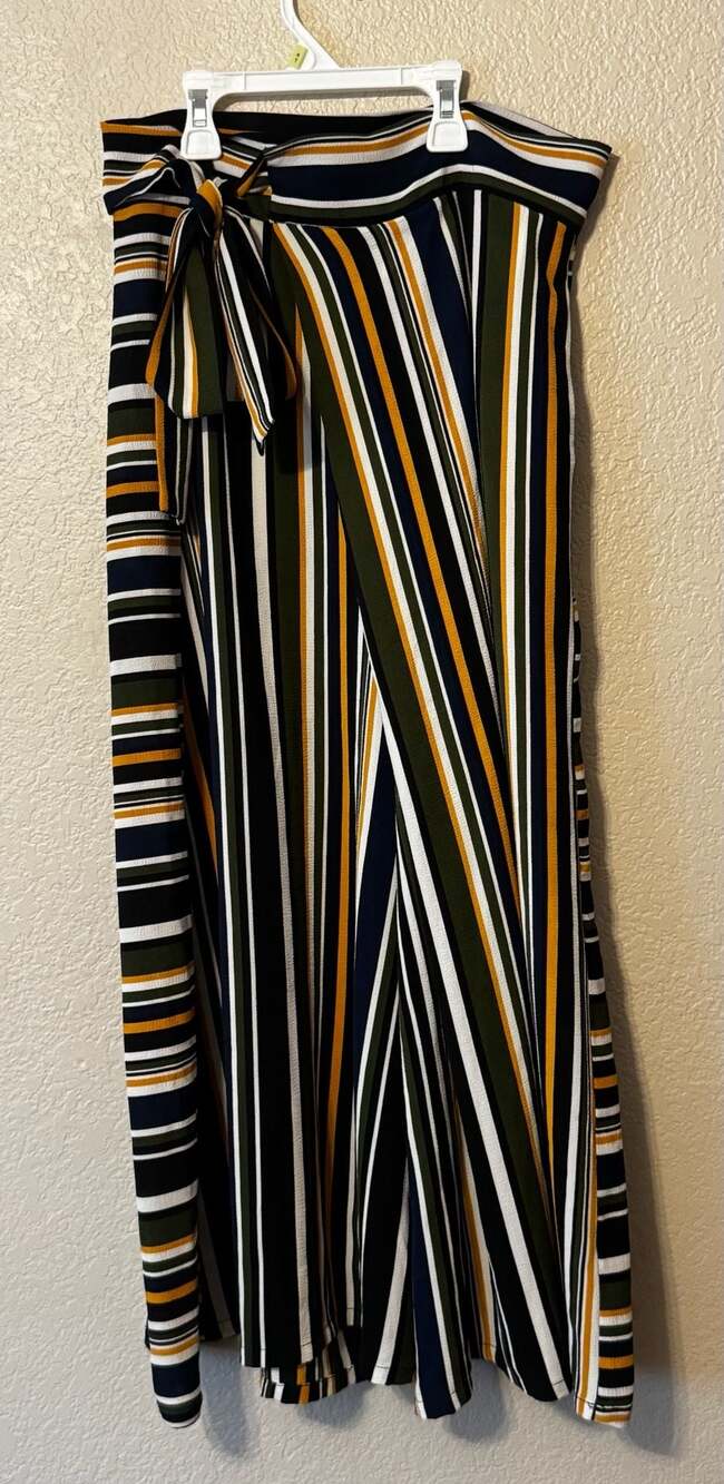 Eva Franco Striped Wrap Front Wide Leg Pants